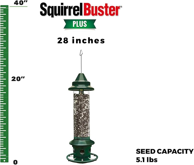 Squirrel Buster Plus Squirrel-proof Bird Feeder w/Cardinal Ring and 6 Feeding Ports, 5.1-pound Seed Capacity, Adjustable, Pole-mountable (POLE ADAPTOR SOLD SEPARATELY)
