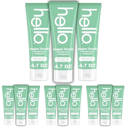 Hello Super Fresh Fluoride Free Toothpaste, Natural Spearmint, 3 Pack, 4.7 Oz Tubes