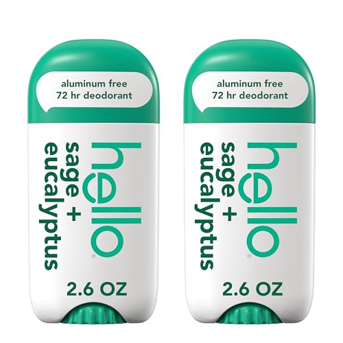 hello Sage + Eucalyptus Aluminum Free Deodorant for Women and Men, 2.6 oz Stick Deodorant (2 Pack)