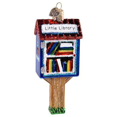 Old World Christmas Little Library Glass Blown Ornament for Christmas Tree, Handcrafted Holiday Decoration, Teacher Collection
