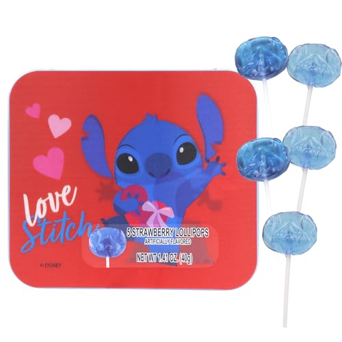 Lilo and Stitch Valentine's Lollipops, Individually Wrapped Strawberry Suckers, Vday Candy Gift Set, 1.41 Ounces