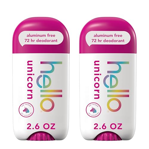 hello Unicorn Aluminum Free Deodorant for Women, Girls, 2 Pack