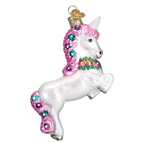Old World Christmas Prancing Unicorn Glass Blown Ornament for Christmas Tree, Handcrafted Holiday Decoration, Fantasy Collection