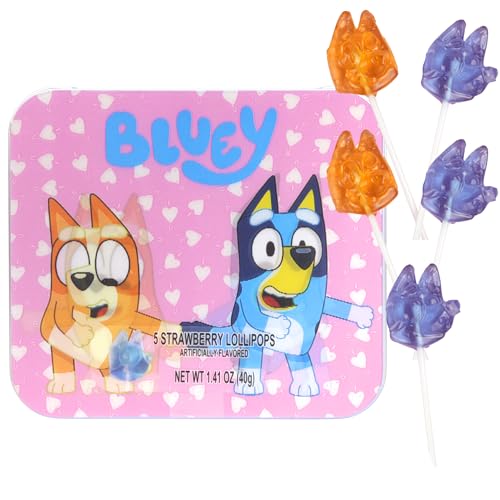 Bluey Lollipops Tin, Individually Wrapped Strawberry Suckers, Easter Basket Stuffer Candy Gift Set 1.41 Ounces