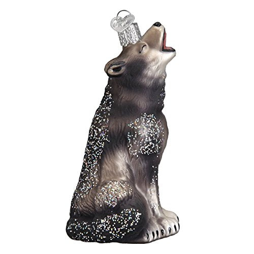 Old World Christmas Howling Wolf Glass Blown Ornament for Christmas Tree, Handcrafted Holiday Decoration, Wildlife Animal Collection