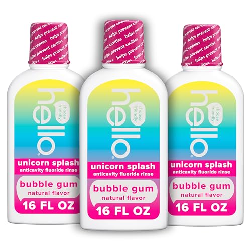 Hello Kids Mouthwash with Unicorn Bubble Gum Flavor, Alcohol Free, 16 Oz Bottles (Pack of 3)