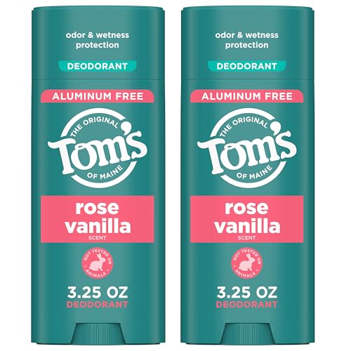 Tom’s of Maine Rose Vanilla Aluminum Free Natural Deodorant For Women & Men | Goes on Clear | Odor & Wetness Protection | Naturally Derived and Moisture-Locking Ingredients | 3.25 oz (2 Pack)