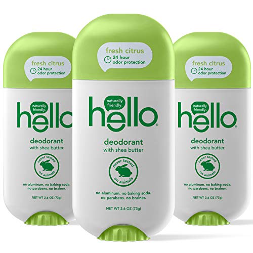 hello Shea Butter Fresh Citrus Deodorant for Women and Men, Aluminum Free, 2.6 Ounce (Pack of 3)