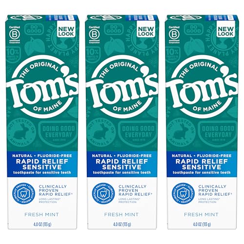 Tom's of Maine Rapid Relief Sensitive Toothpaste, Fresh Mint, 3 Pack, 4 oz