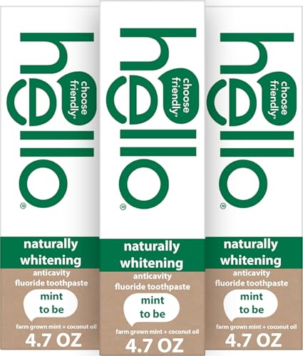 hello Naturally Whitening Fluoride Toothpaste, Mint, 3 Pack, 4.7 Oz Tubes