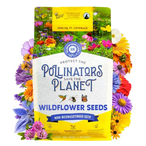 Buzzy Seeds Wildflower Pollinator Seed Mix, 1 Lb Bag, 18 Varieties