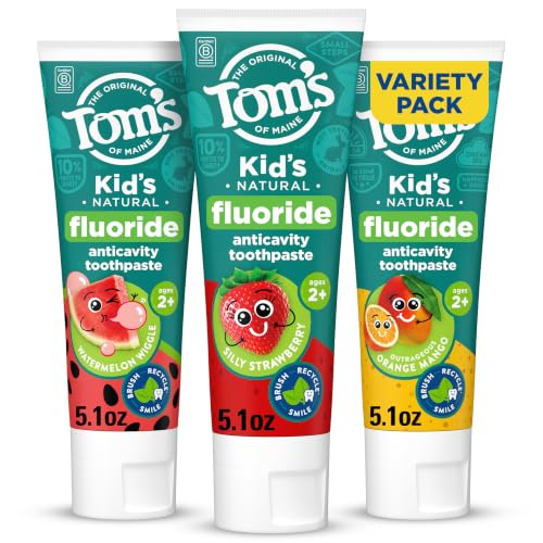 Tom’s of Maine Fruity Natural Kids Fluoride Toothpaste Variety Pack, 5.1 oz