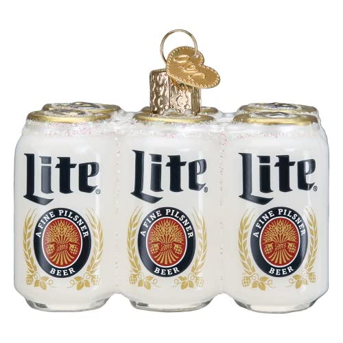 Old World Christmas Miller Lite Six Pack Glass Blown Ornament for Christmas Tree, Handcrafted Holiday Decoration, Beer Collection