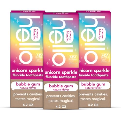 Hello Unicorn Sparkle Kids Toothpaste with Fluoride, Bubble Gum Toothpaste, 4.2 Oz Tube (Pack of 3)