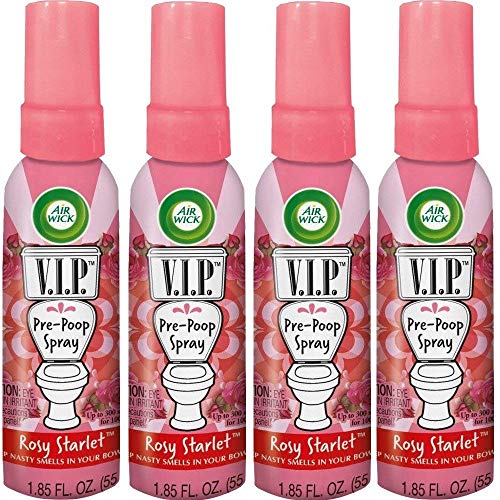 Air Wick V.I.P. Pre-Poop Toilet Spray | Rosy Starlet Scent | Contains Essential Oils | Travel Size Air Freshener | Up to 100 uses - 1.85 Ounce (Pack of 4)