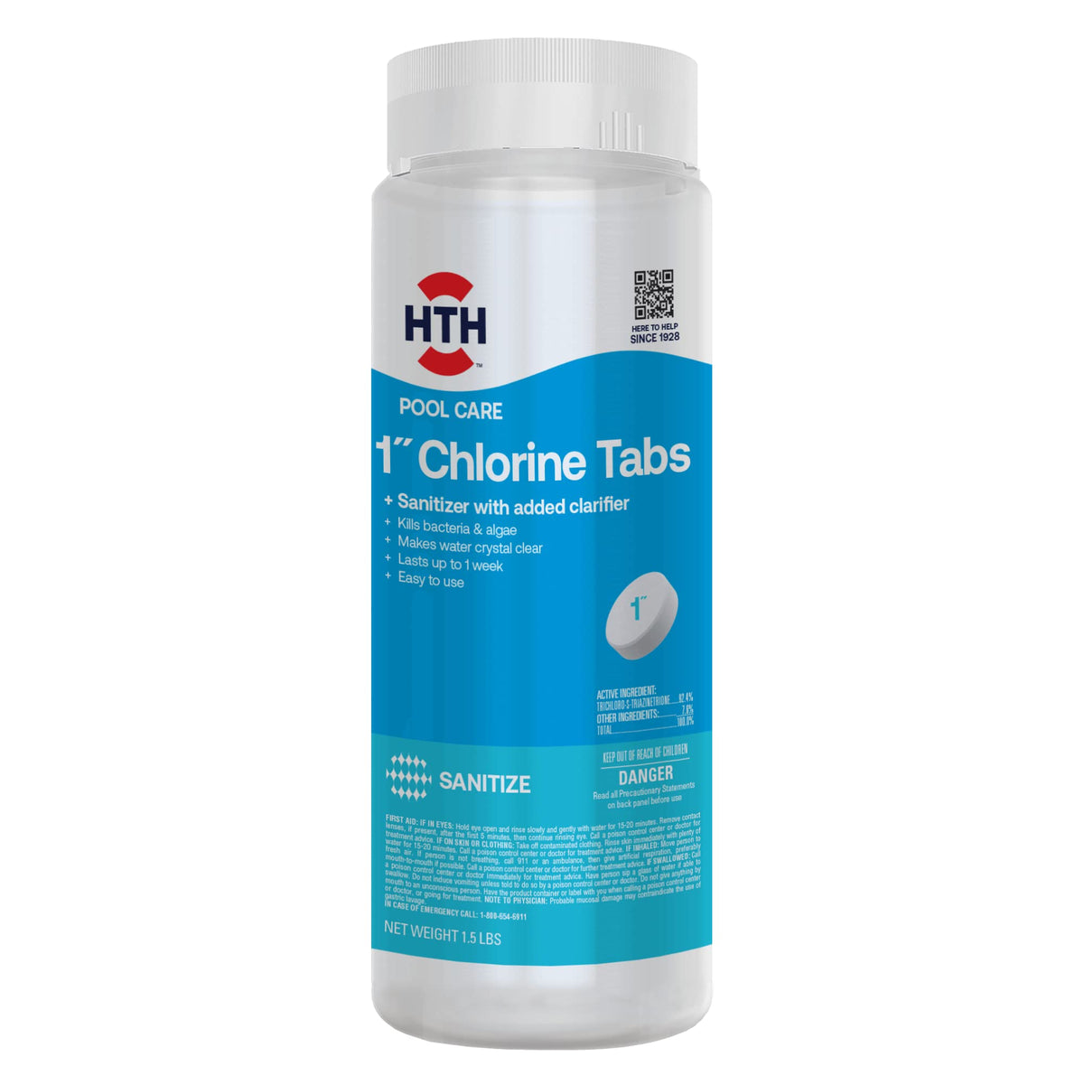 HTH 42049, Pool Care 1 inch Chlorine Tabs, 1.5 lbs