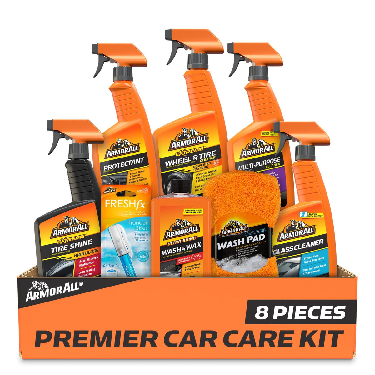 Armor All Ultimate Premier Car Care Kit, 8 Pieces, Tire and Wheel Cleaners, Exterior and Interior Car Cleaning Supplies