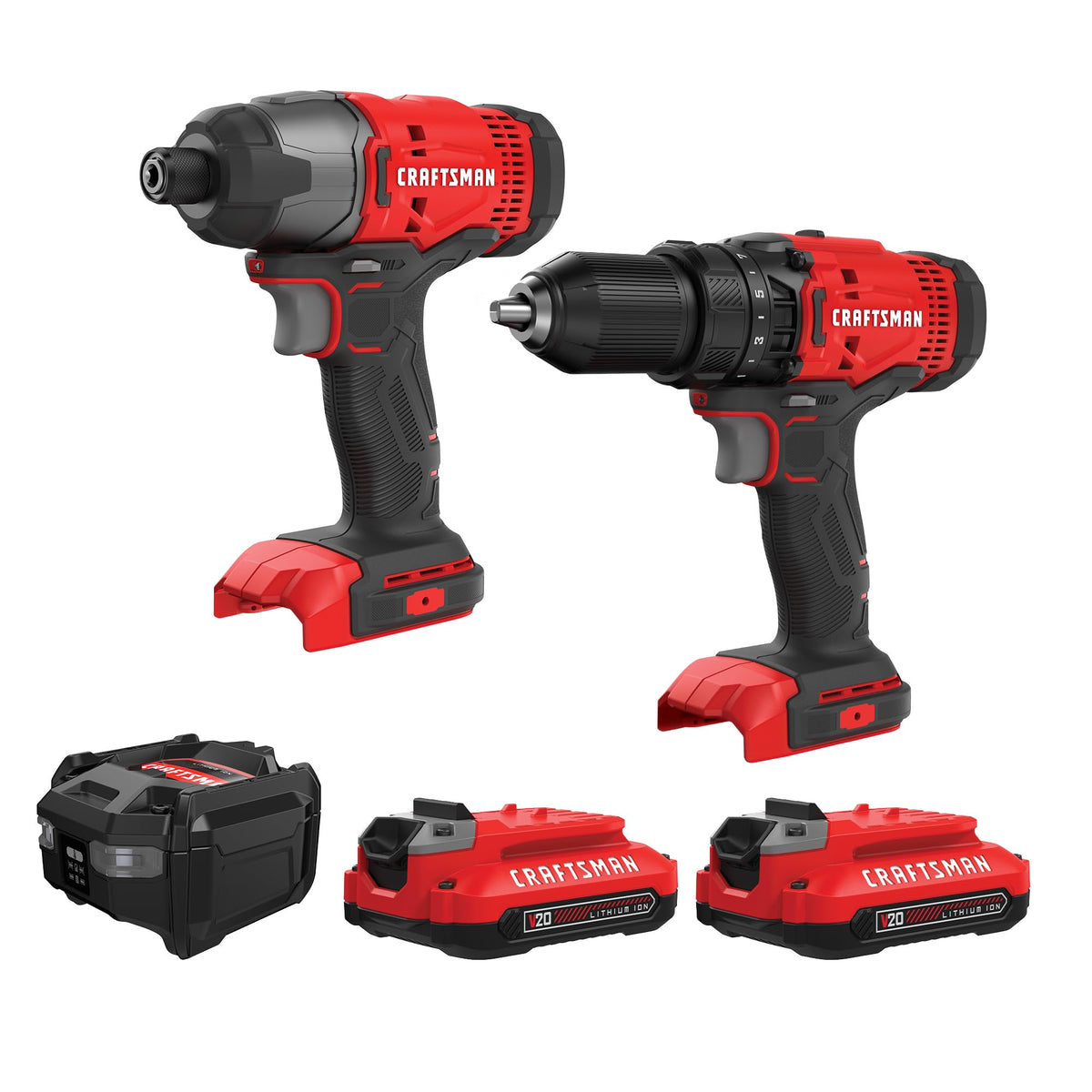 CRAFTSMAN V20 MAX Cordless Drill and Impact Driver, 2 Batteries, Charger
