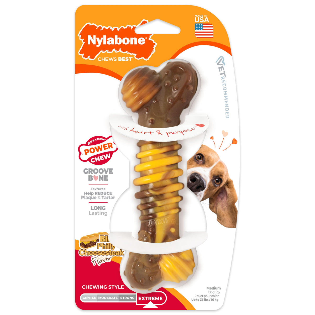 Nylabone Power Chew Dental Groove Bone Dog Chew Toy, Medium