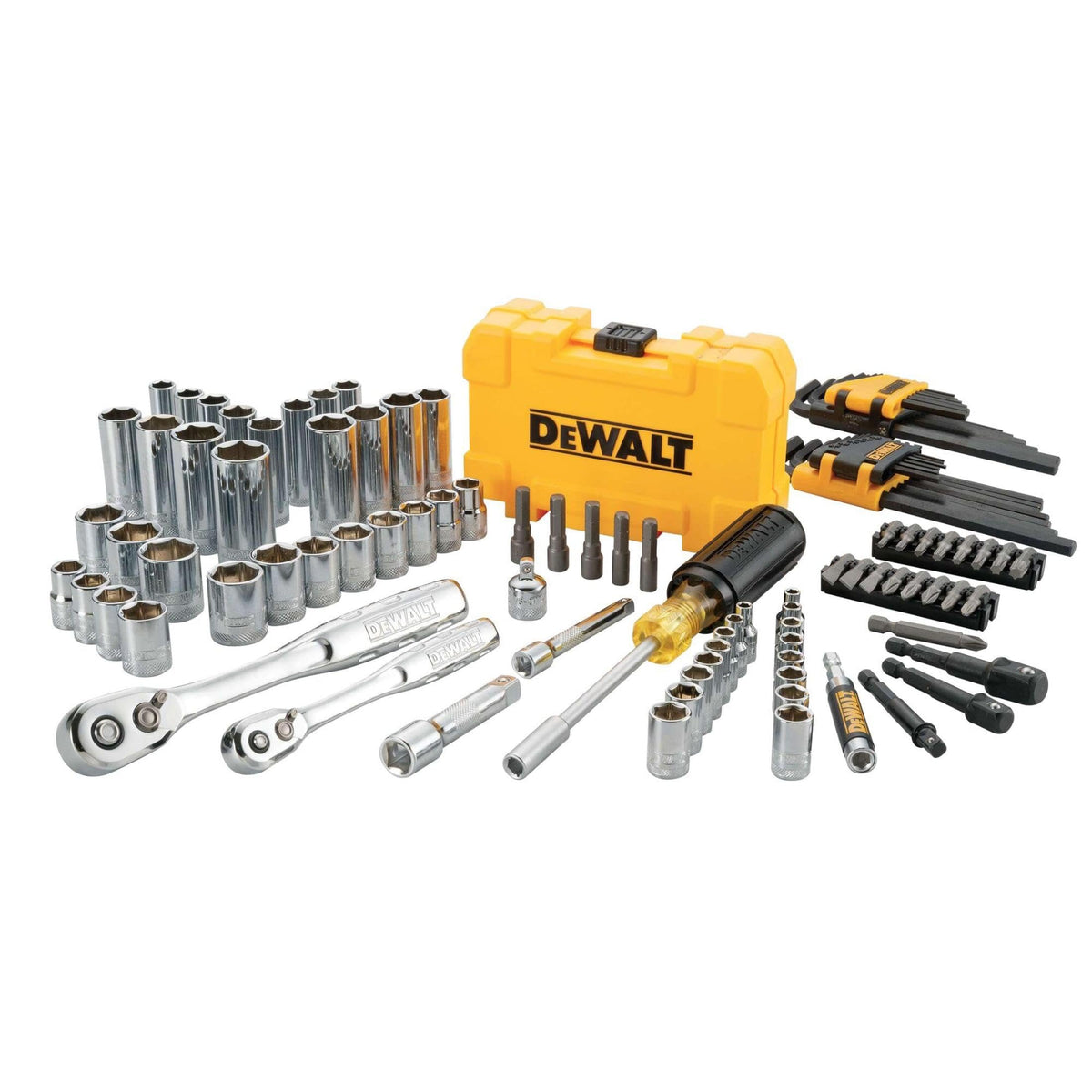 DEWALT Mechanics Tools Kit and Socket Set, 1/4 and 3/8 Drive, SAE, 108-Piece (DWMT73801)
