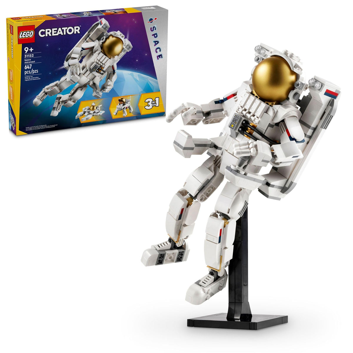 LEGO Creator 3 in 1 Space Astronaut Toy, Building Set, Transforms from Astronaut to Dog to Viper Jet