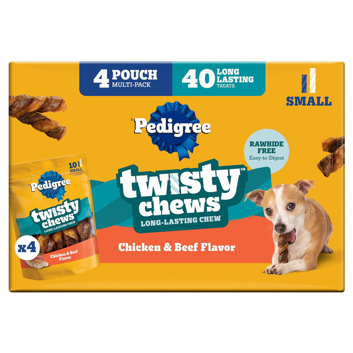 Pedigree Twisty Chews Small Dog Treats, Chicken & Beef, 40 Count