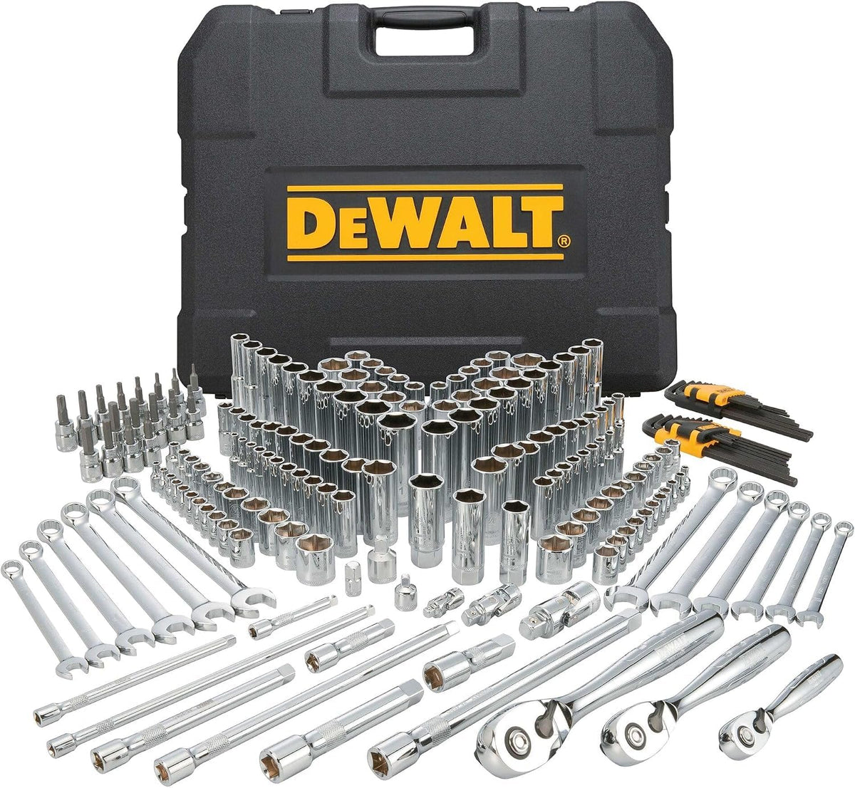 DEWALT Mechanics Tools Kit and Socket Set, 204-Piece, 1/4 3/8 1/2 Drive, Metric SAE Deep and Shallow
