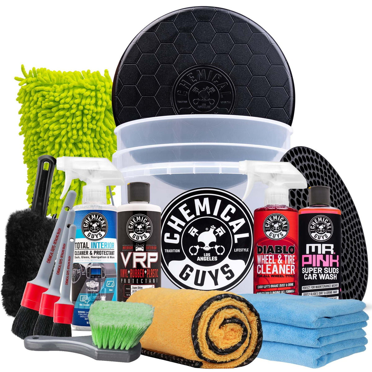 Chemical Guys 17-Piece Car Detailing Kit, Interior & Wheel Cleaner & Wash