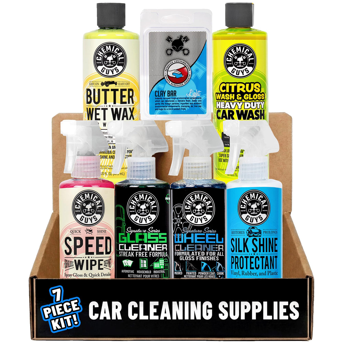 Chemical Guys 7-Piece Starter Car Care Kit, Wash, Wax & Interior Cleaning