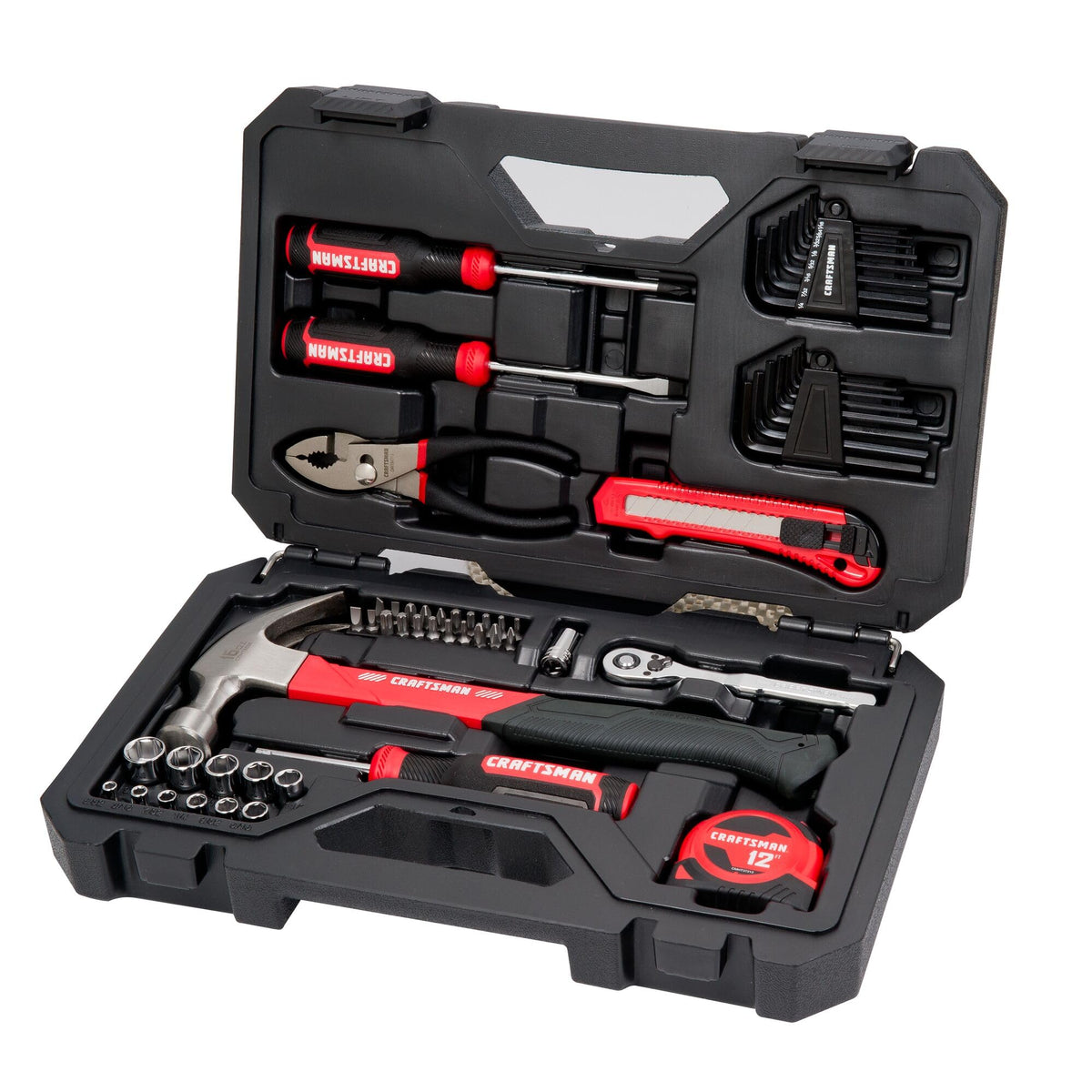 CRAFTSMAN 57 Piece Mechanics Tool Set Home Tool Set, Sockets, Ratchet, Screwdrivers, Hammer, Pliers, Hex Keys