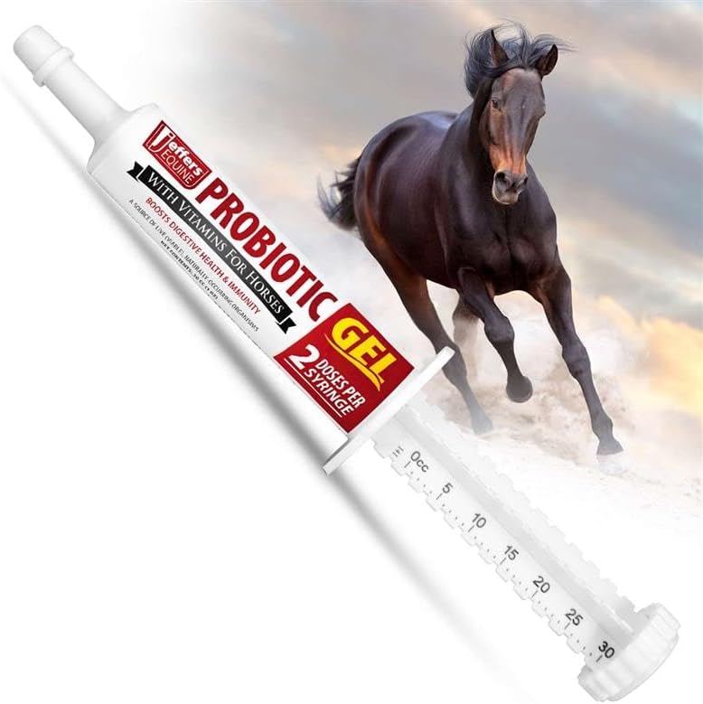 Jeffers Equine Probiotic Oral Gel for Horses, 30 cc Syringe – Supports Healthy Gut, Natural Appetite & Digestion, Horse Supplement w/Prebiotics, Live Microbials (30M CFU), Vitamins A B E, USA Made