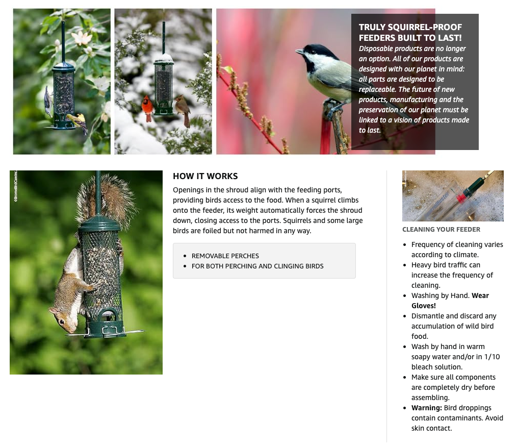 Squirrel Buster Mini Squirrel-Proof Bird Feeder for Wild Birds – 4 Metal Perches, 1 lb Seed Capacity, Chew-Proof Design, Lifetime Care, Garden Green