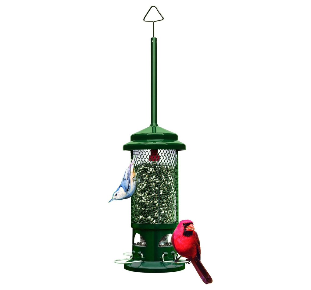 Squirrel Buster Standard Squirrel-proof Bird Feeder w/4 Metal Perches, 1.3-pound Seed Capacity, Garden Green