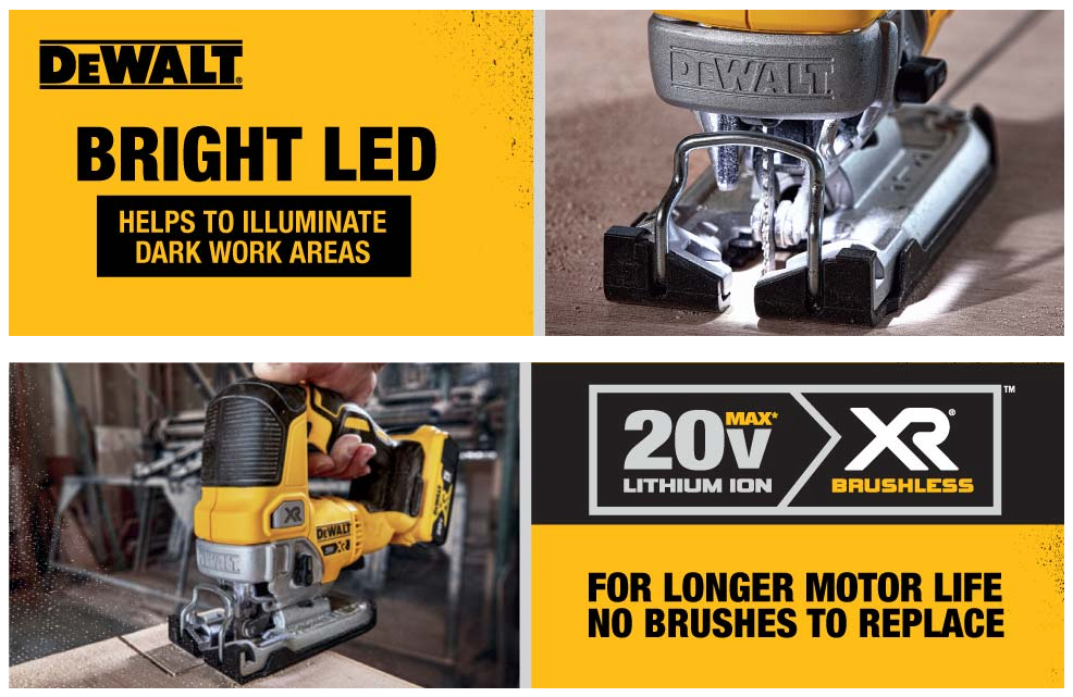 DEWALT 20V MAX XR Jig Saw, 3,200 Blade Speed, Cordless, Brushless Motor, LED Light, Bare Tool Only (DCS334B)