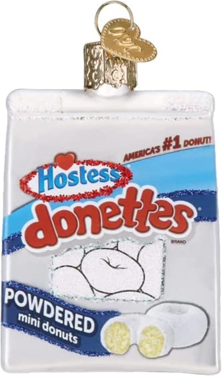 Old World Christmas Hostess Donettes Glass Blown Ornament for Christmas Tree, Handcrafted Holiday Decoration, Classic Dessert Collection