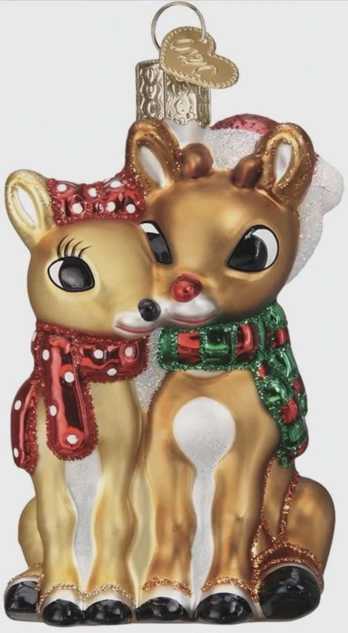 Old World Christmas Rudolph and Clarice Glass Blown Ornament for Christmas Tree, Handcrafted Holiday Decoration, Rudolph Collection